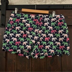 crown & ivy Navy Pink Greeb Elephant Print Scalloped Hem High Waist Shorts 12